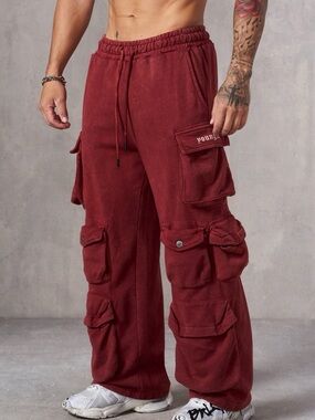 YoungLA Burgundy Cargo Sweatpants for Men